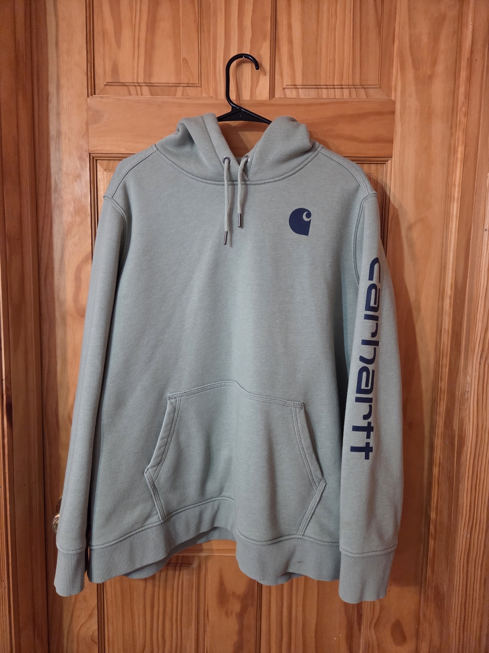 Carhartt Hooded Sweatshirt in Sage Teal with Navy Logo